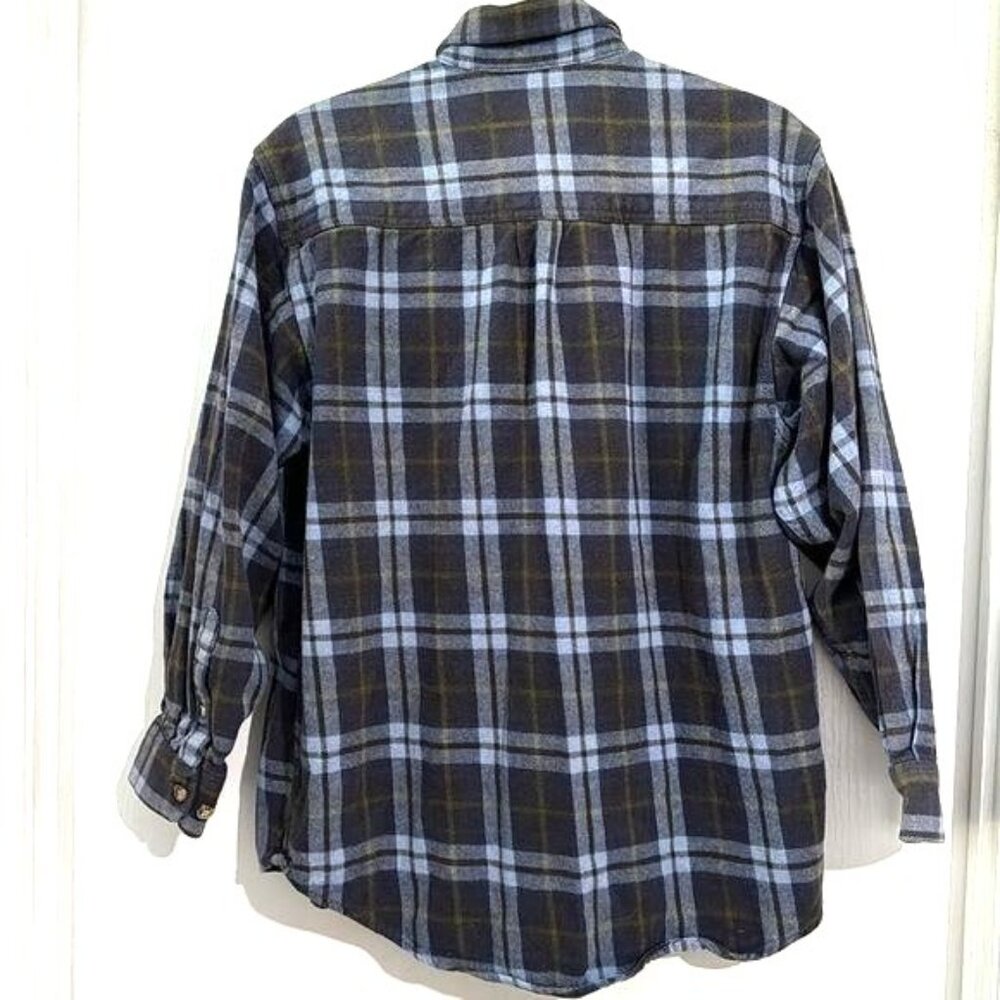 Moose Creek Mens Plaid Flannel Button-Up Shirt M Blue Green Cotton - Picture 8 of 8